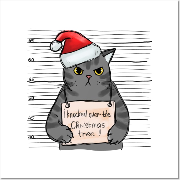 I Knocked over Christmas Tree Funny Cat Wall Art by frondorfelda